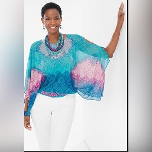 Chico’s Open Sleeve Blue Purple Mesh Top